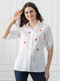 White Cotton Multi Kantha Stripes Kurti