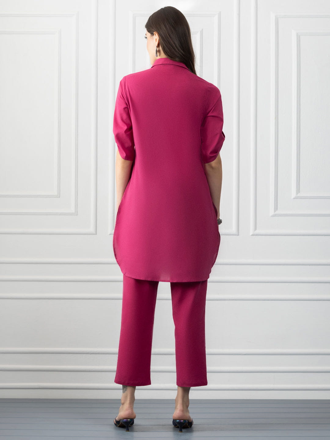 Berry Pink Cotton Shirt Collar Kurta