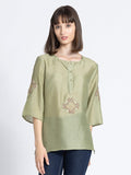 Green Sequin and Gold Embroidered Kurti