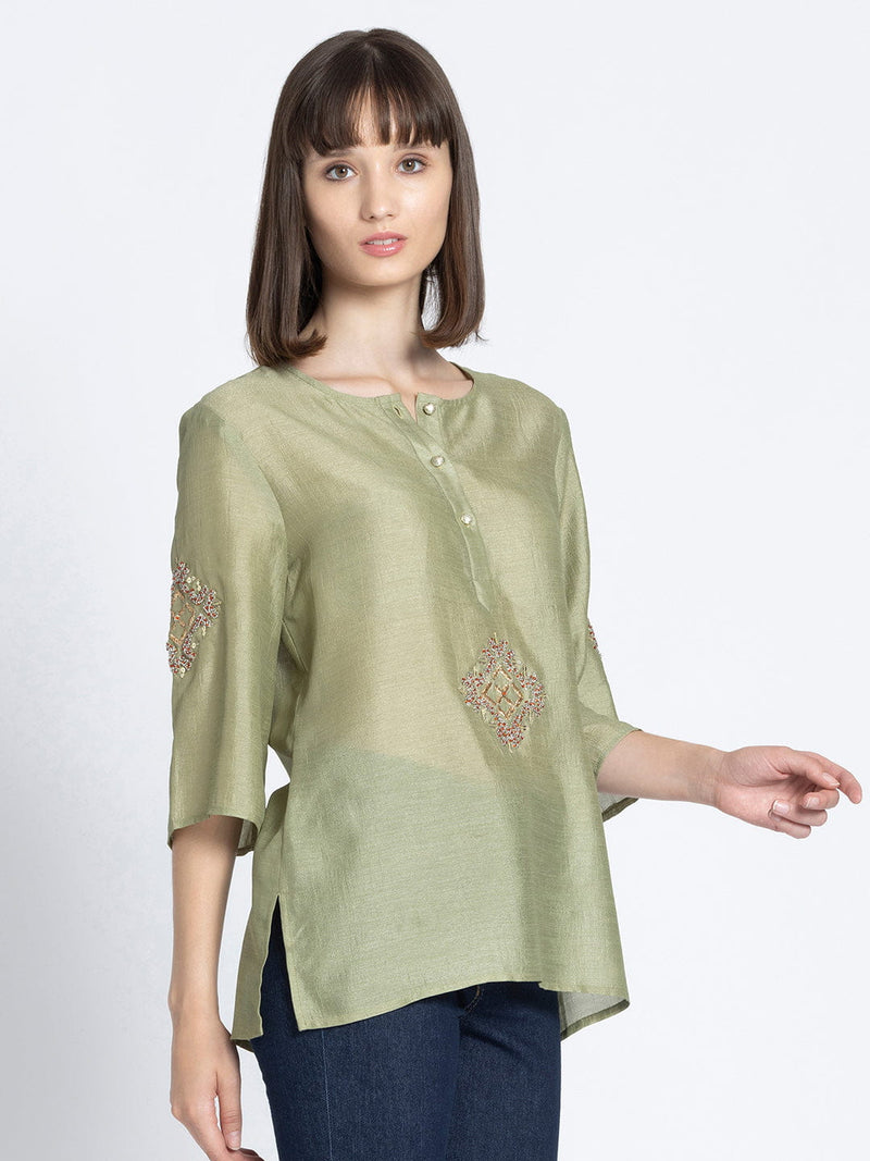 Green Sequin and Gold Embroidered Kurti