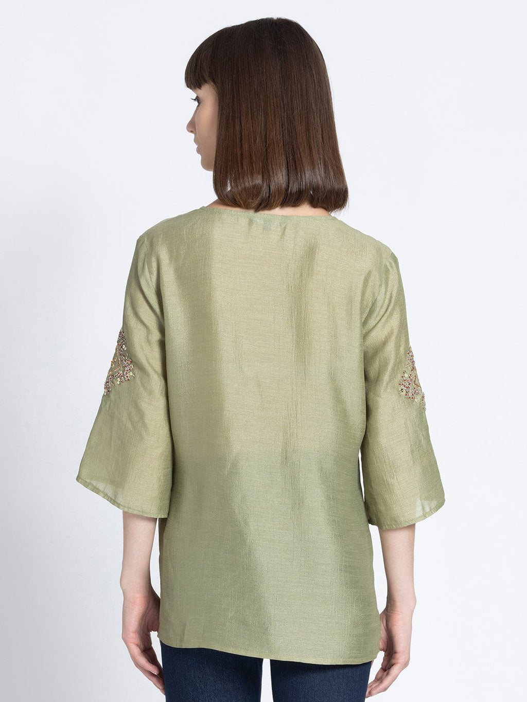 Green Sequin and Gold Embroidered Kurti