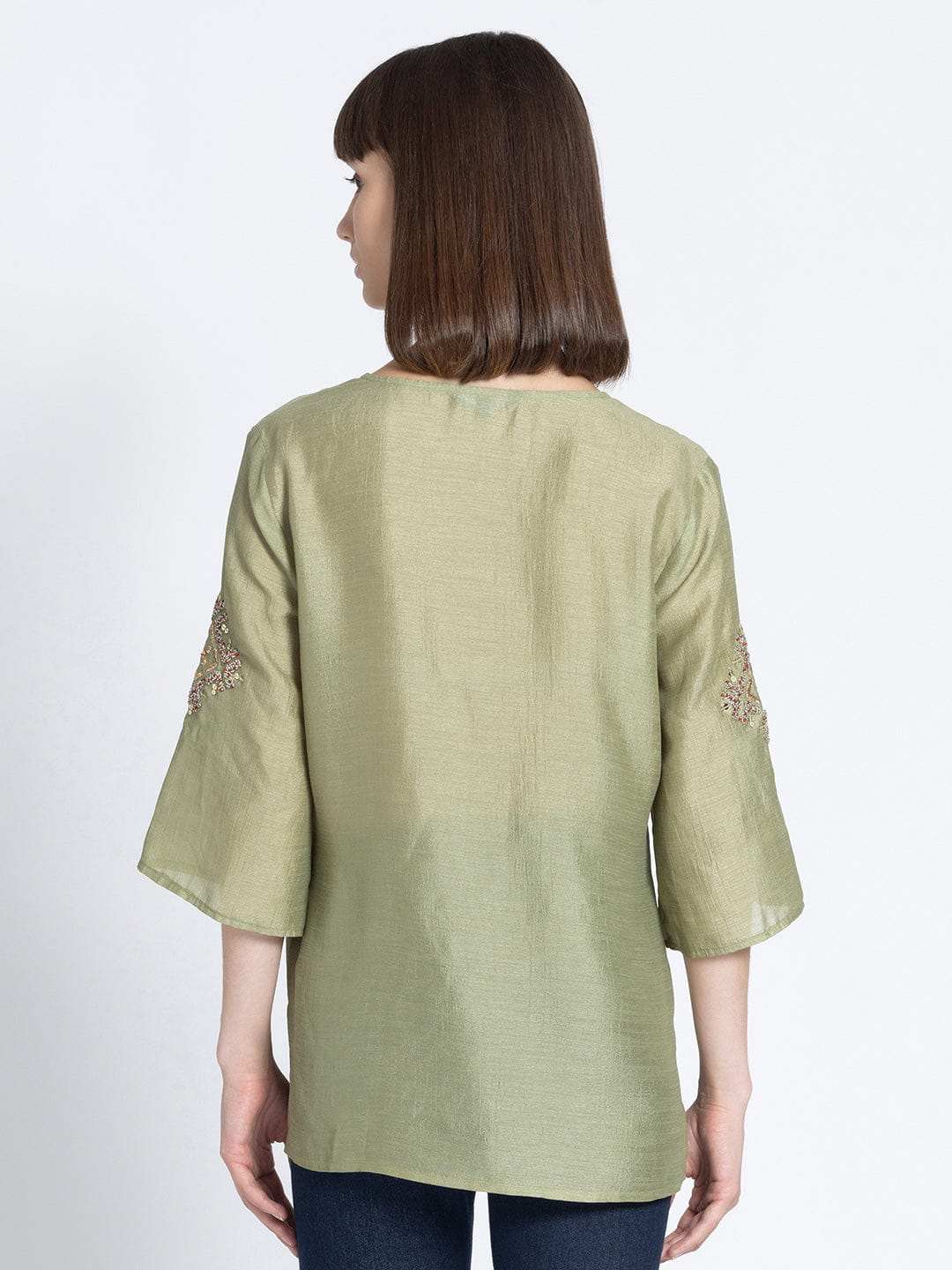 Green Sequin and Gold Embroidered Kurti