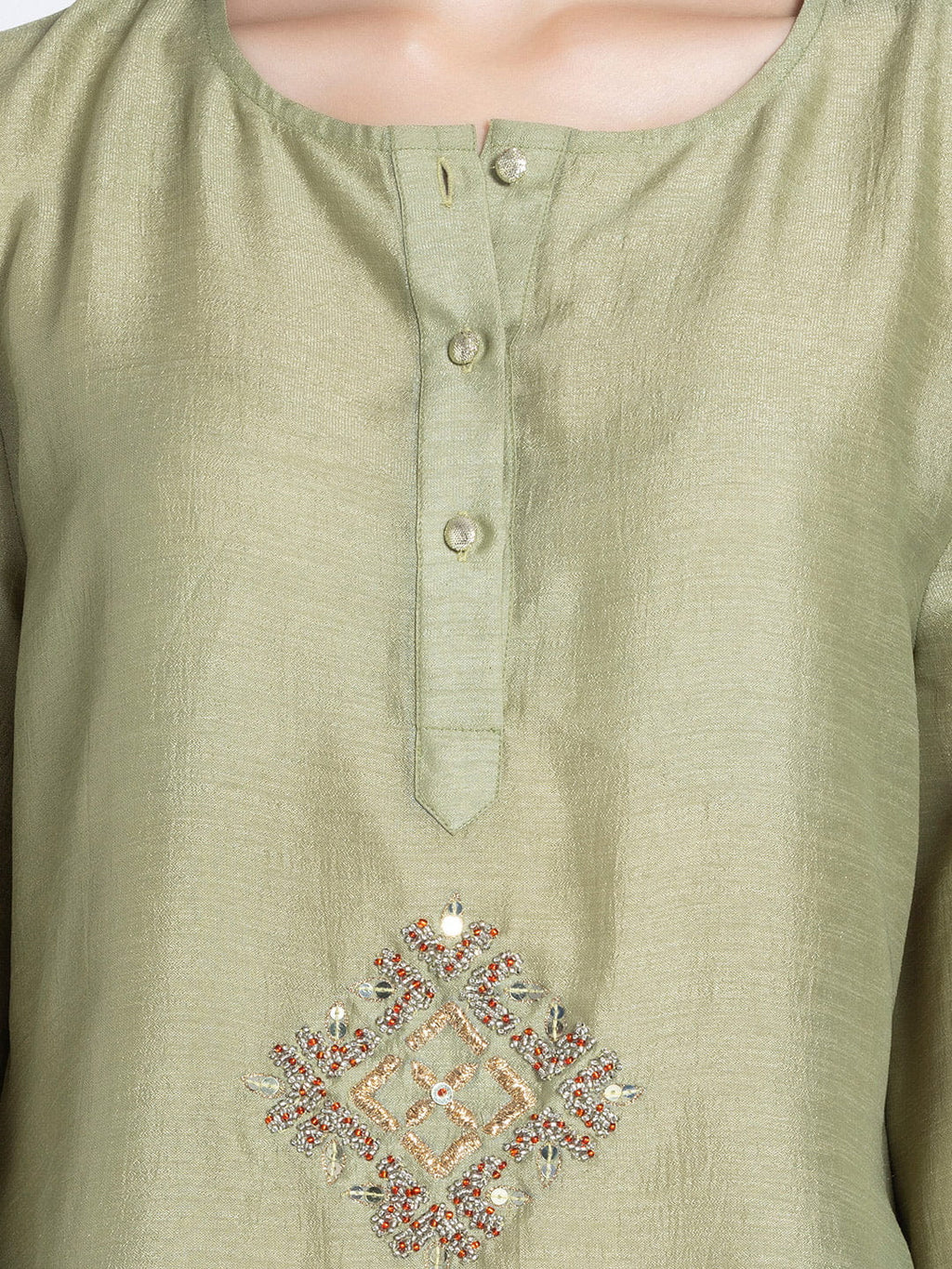 Green Sequin and Gold Embroidered Kurti