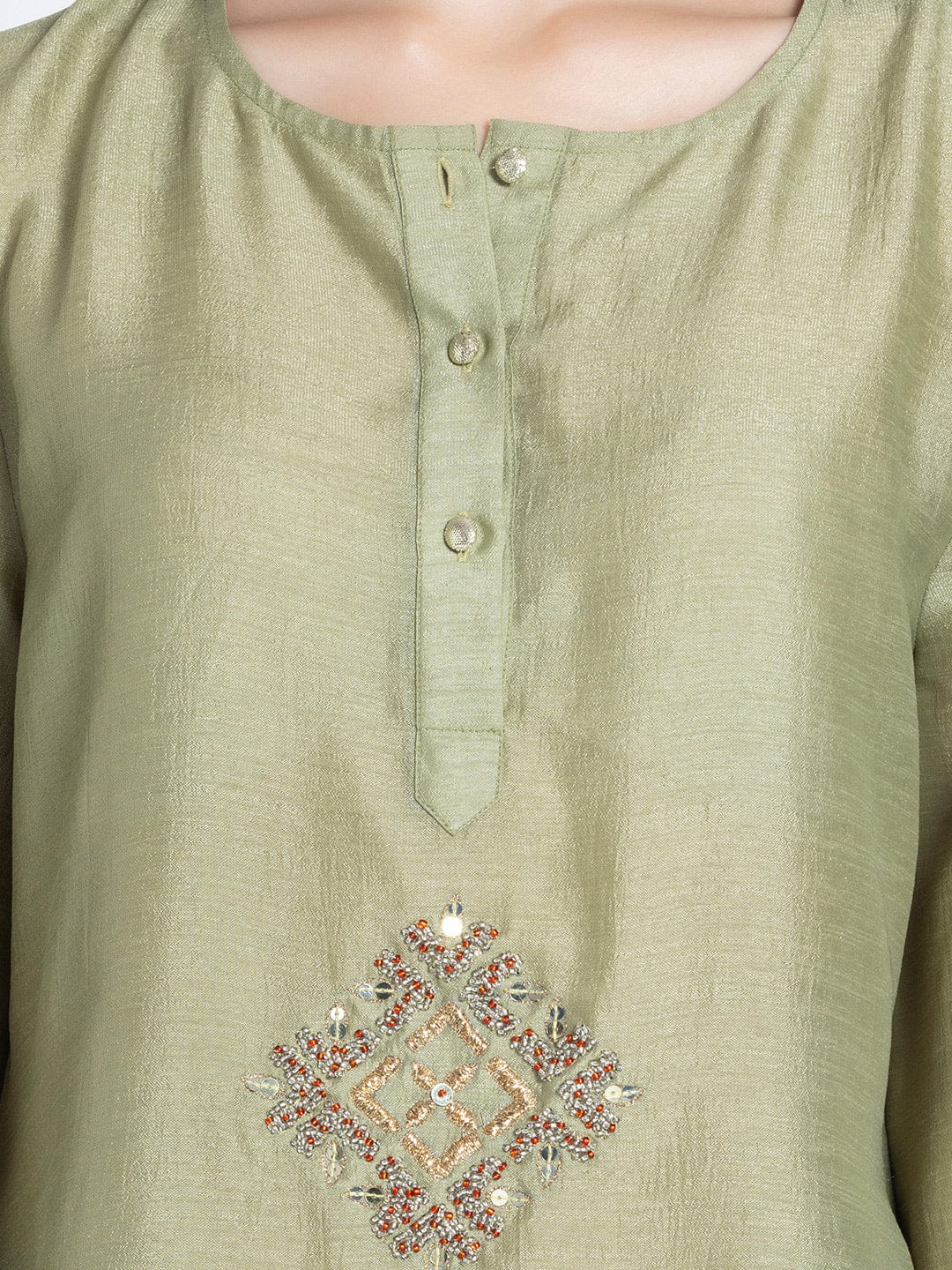 Green Sequin and Gold Embroidered Kurti