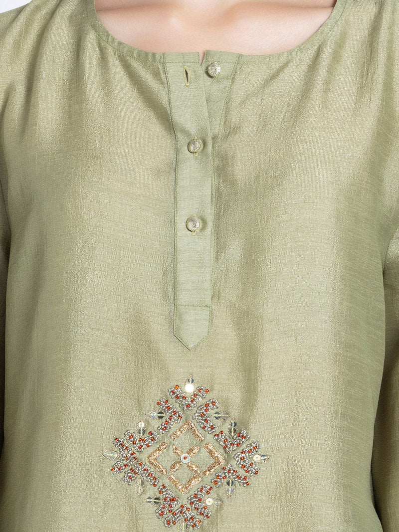 Green Sequin and Gold Embroidered Kurti