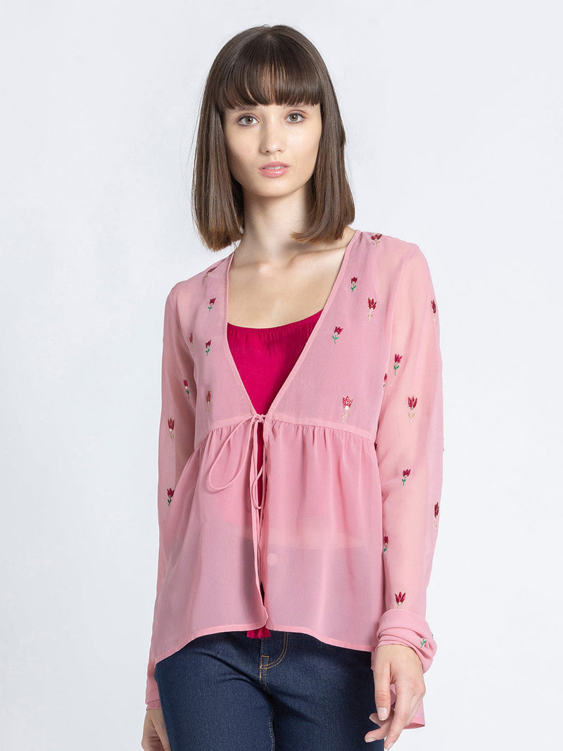 Pink Embroidered Shrug Kurti