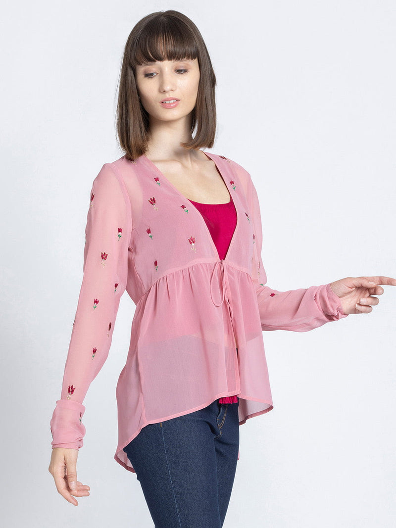 Pink Embroidered Shrug Kurti