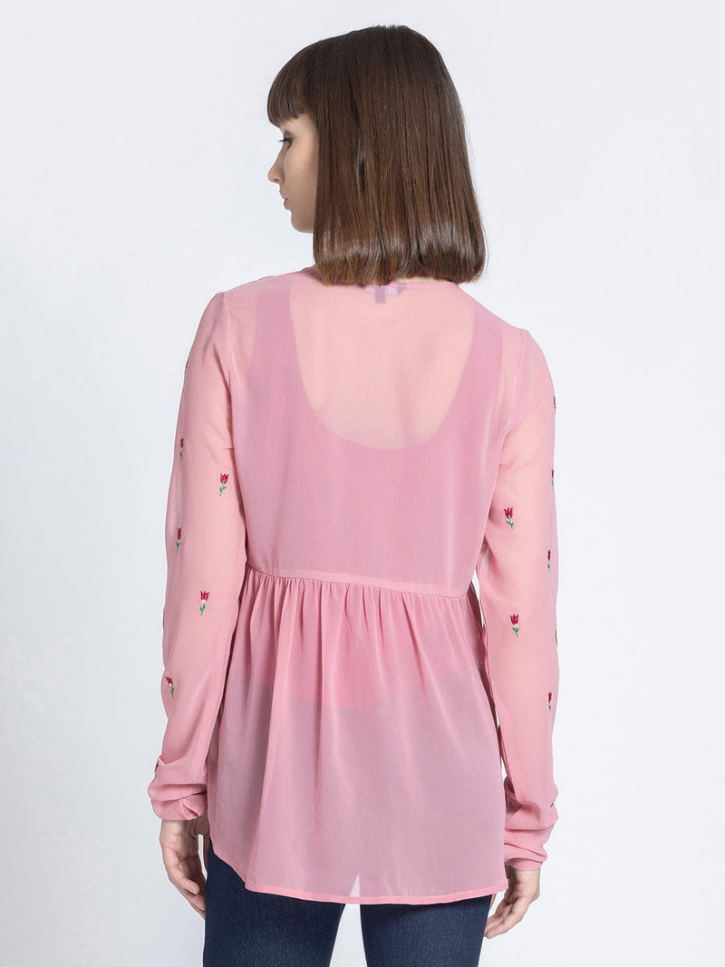 Pink Embroidered Shrug Kurti