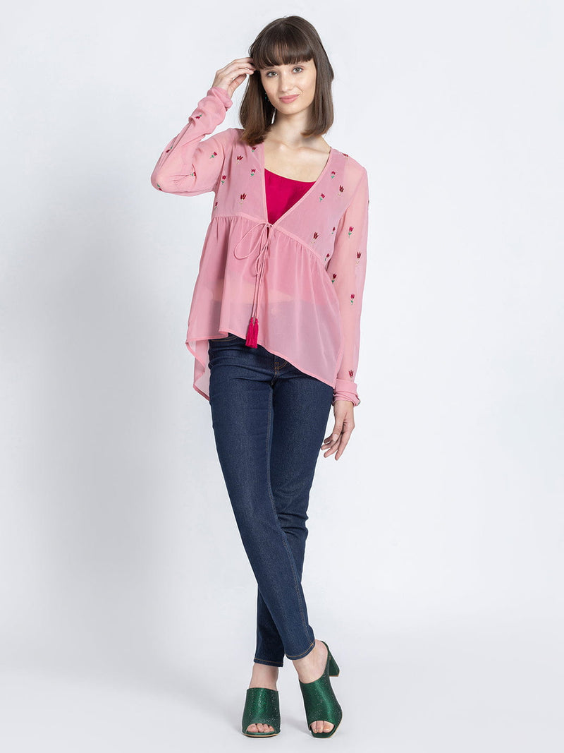 Pink Embroidered Shrug Kurti