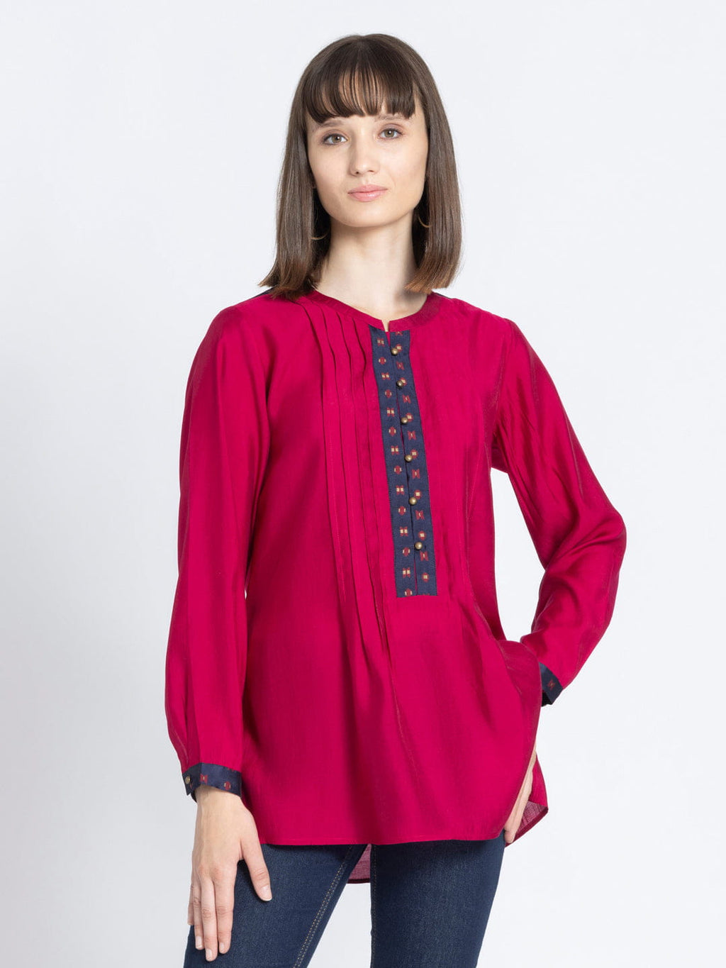 Lovely Lipstick Pin-Tucks Straight Kurti