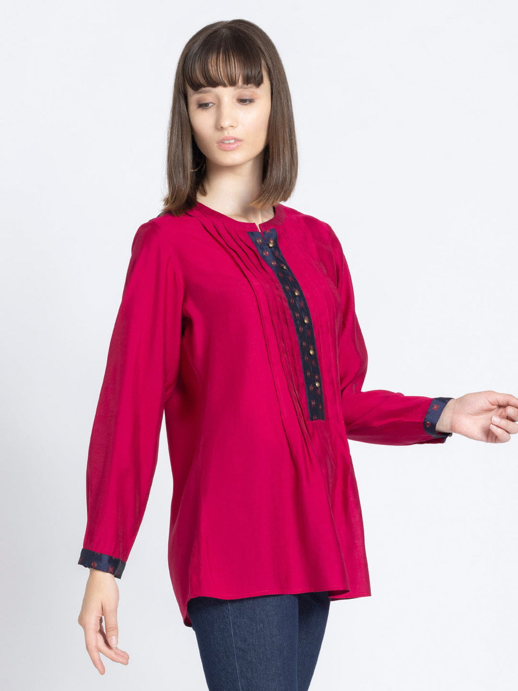 Lovely Lipstick Pin-Tucks Straight Kurti