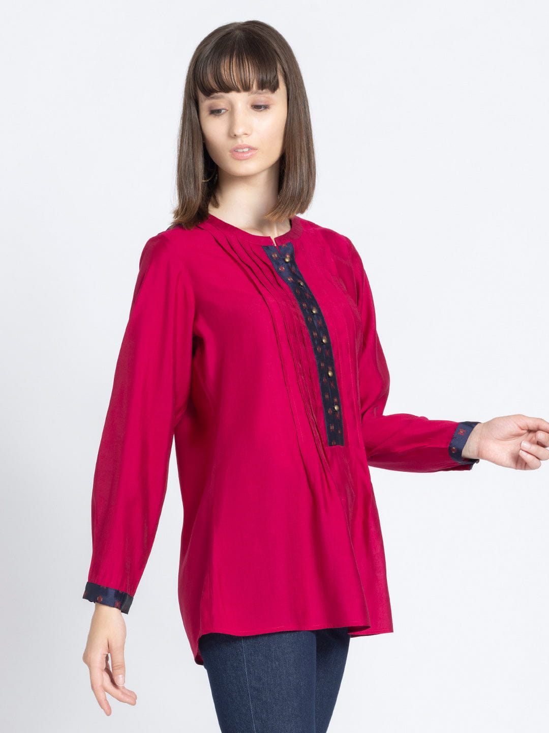 Lovely Lipstick Pin-Tucks Straight Kurti