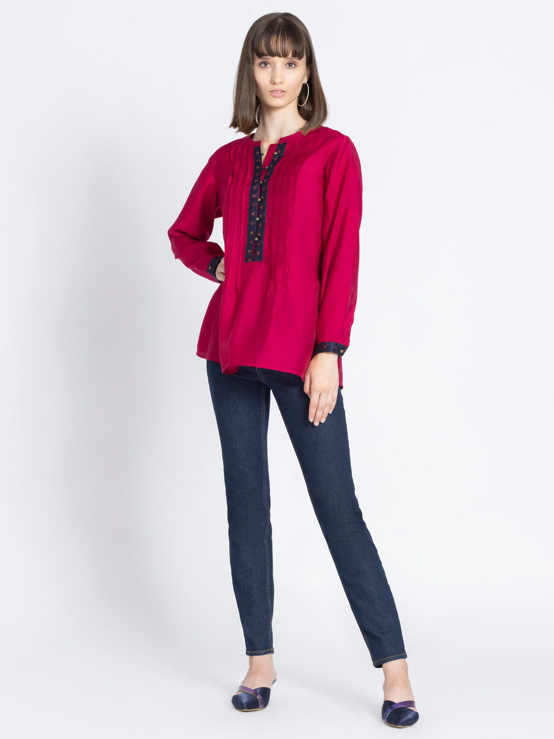 Lovely Lipstick Pin-Tucks Straight Kurti