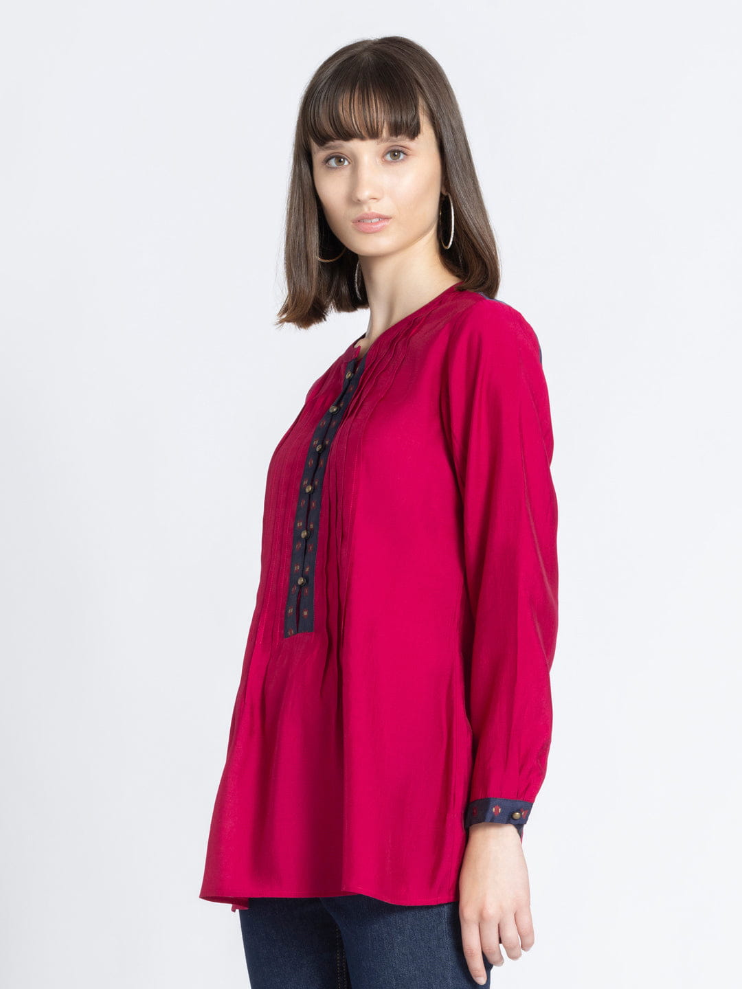 Lovely Lipstick Pin-Tucks Straight Kurti