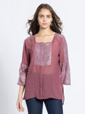 Dusk Rose Sequin Panelled Front Open Kurti