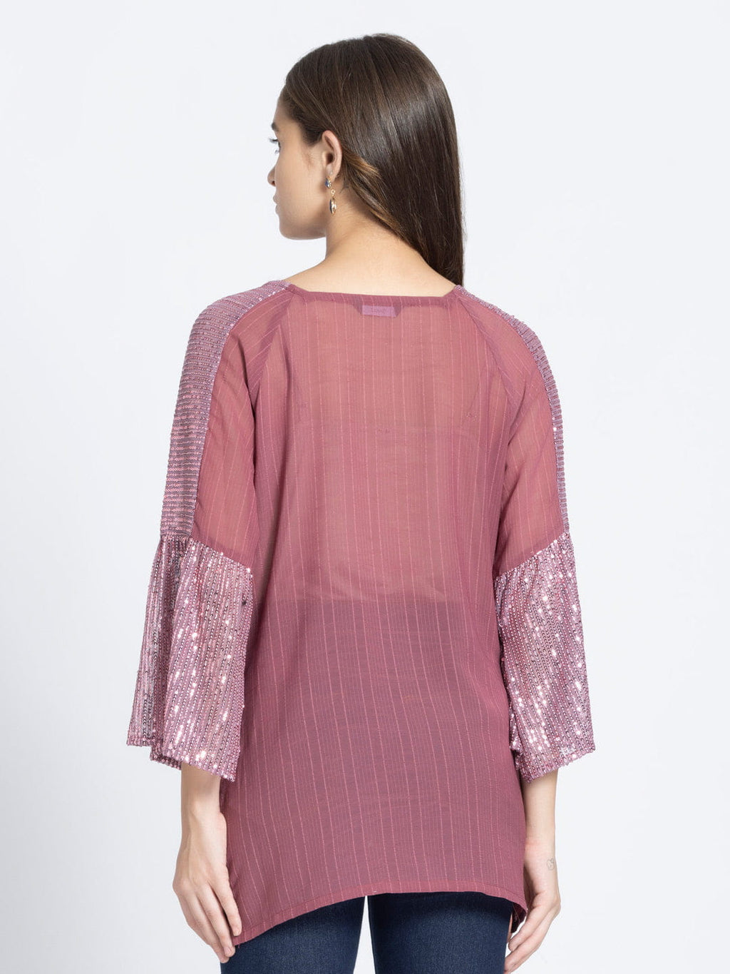 Dusk Rose Sequin Panelled Front Open Kurti