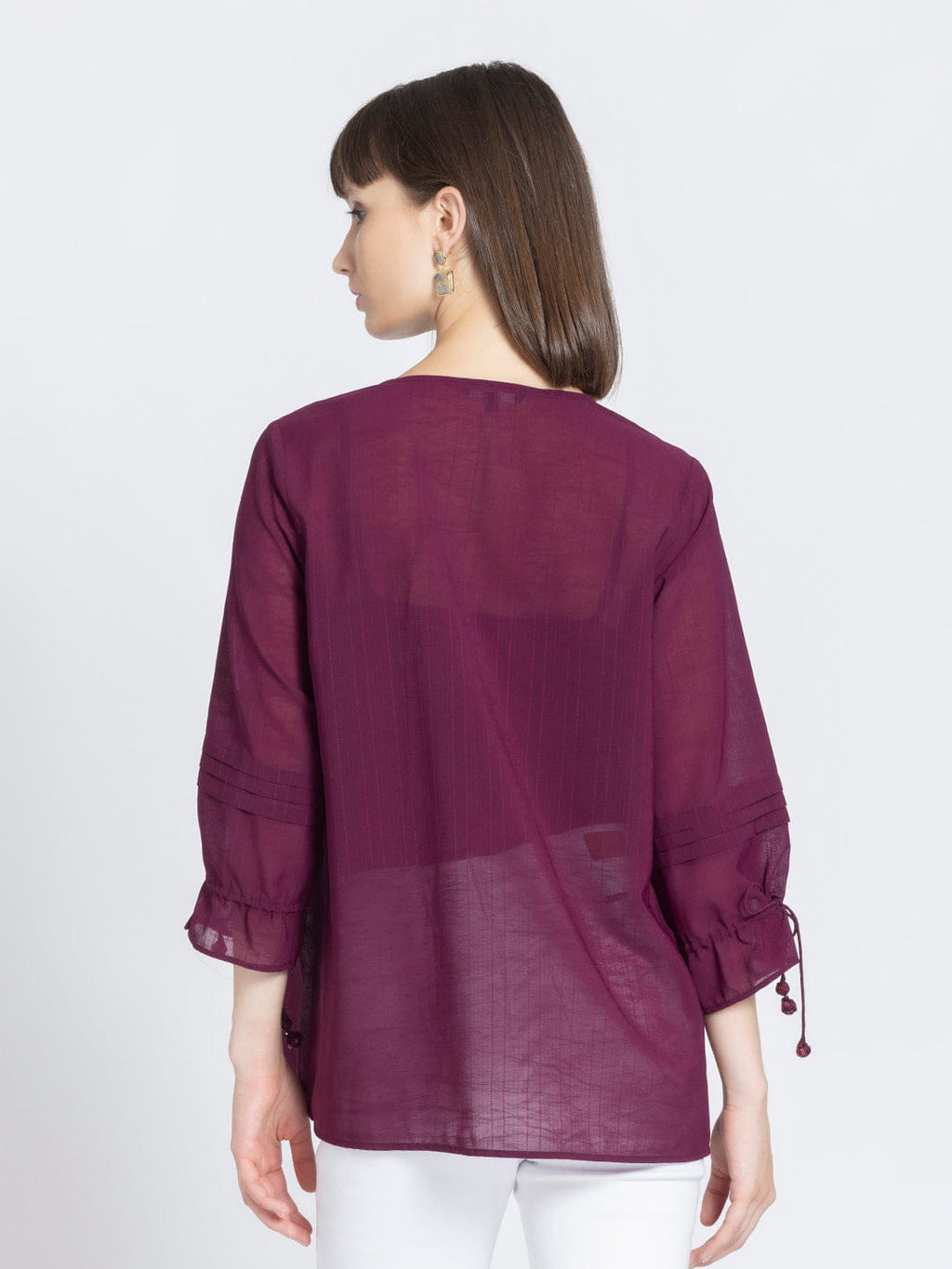 Wine Sequins Front Open Kurti