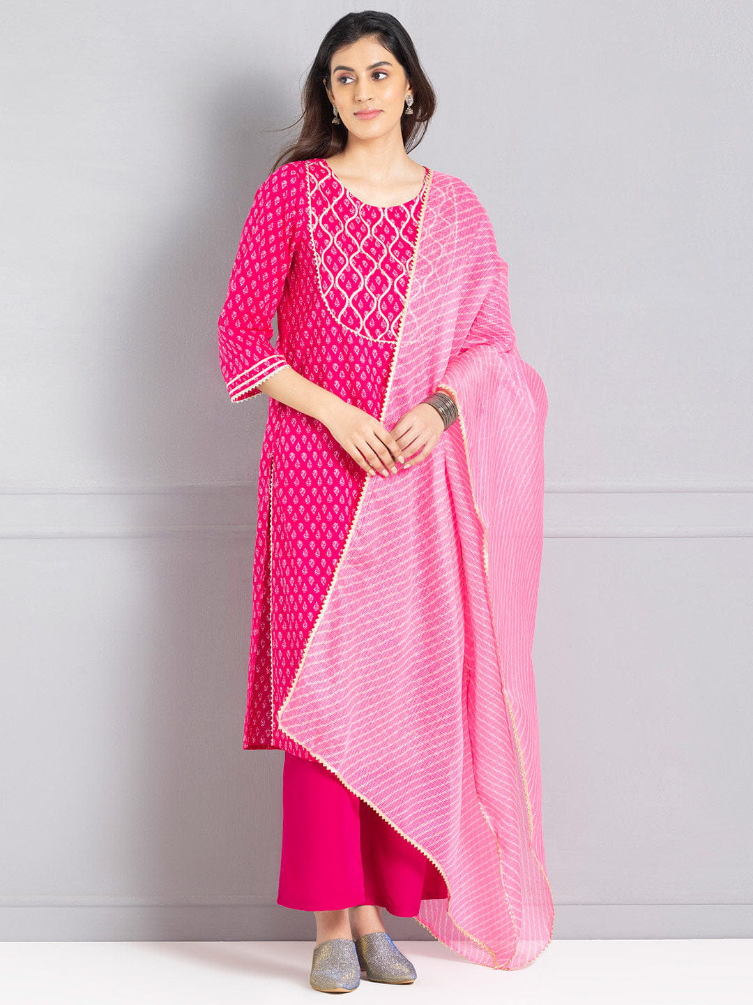 Pink Leheriya Tie-Dye Kota Doria Cotton Dupatta