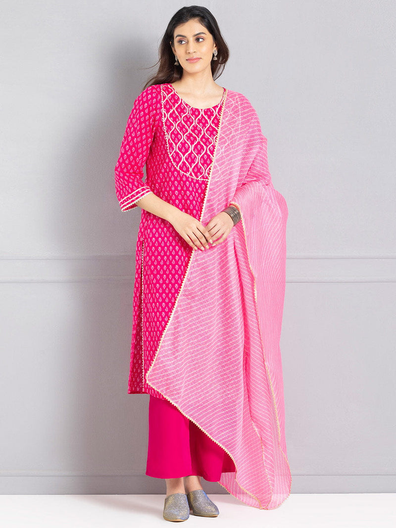 Pink Leheriya Tie-Dye Kota Doria Cotton Dupatta