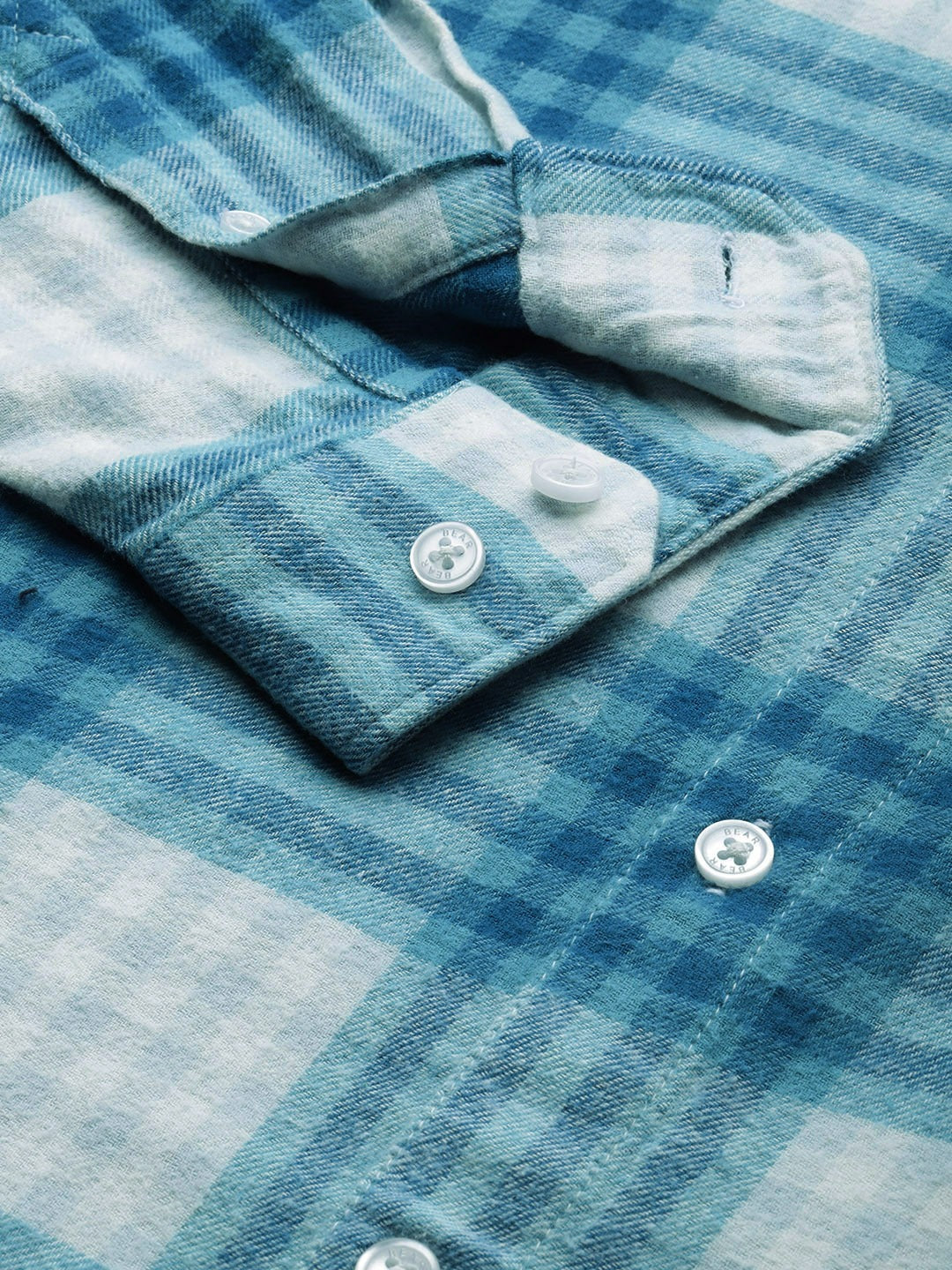 Misia - Men Blue & White Slim Fit Checked Flannel Cotton Casual Shirt