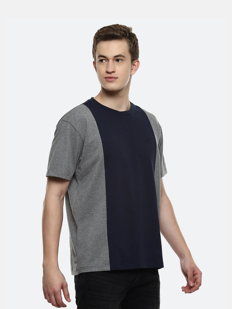 Coal Color Block Oversized T-Shirt - Dark Grey Melange