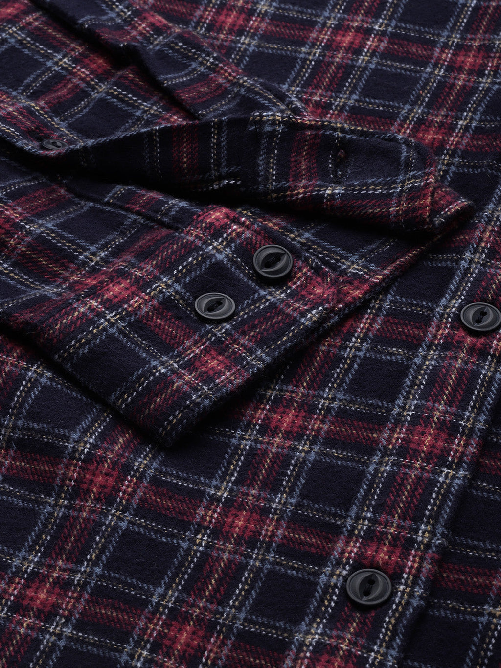 Aride - Men Navy Blue & Maroon Slim Fit Checked Flannel Cotton Casual Shirt