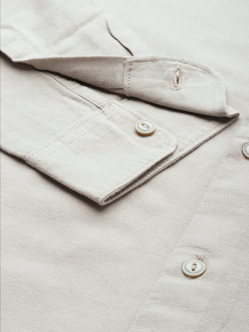 Unam - Men Beige Solid Slim Fit Cotton Shirt