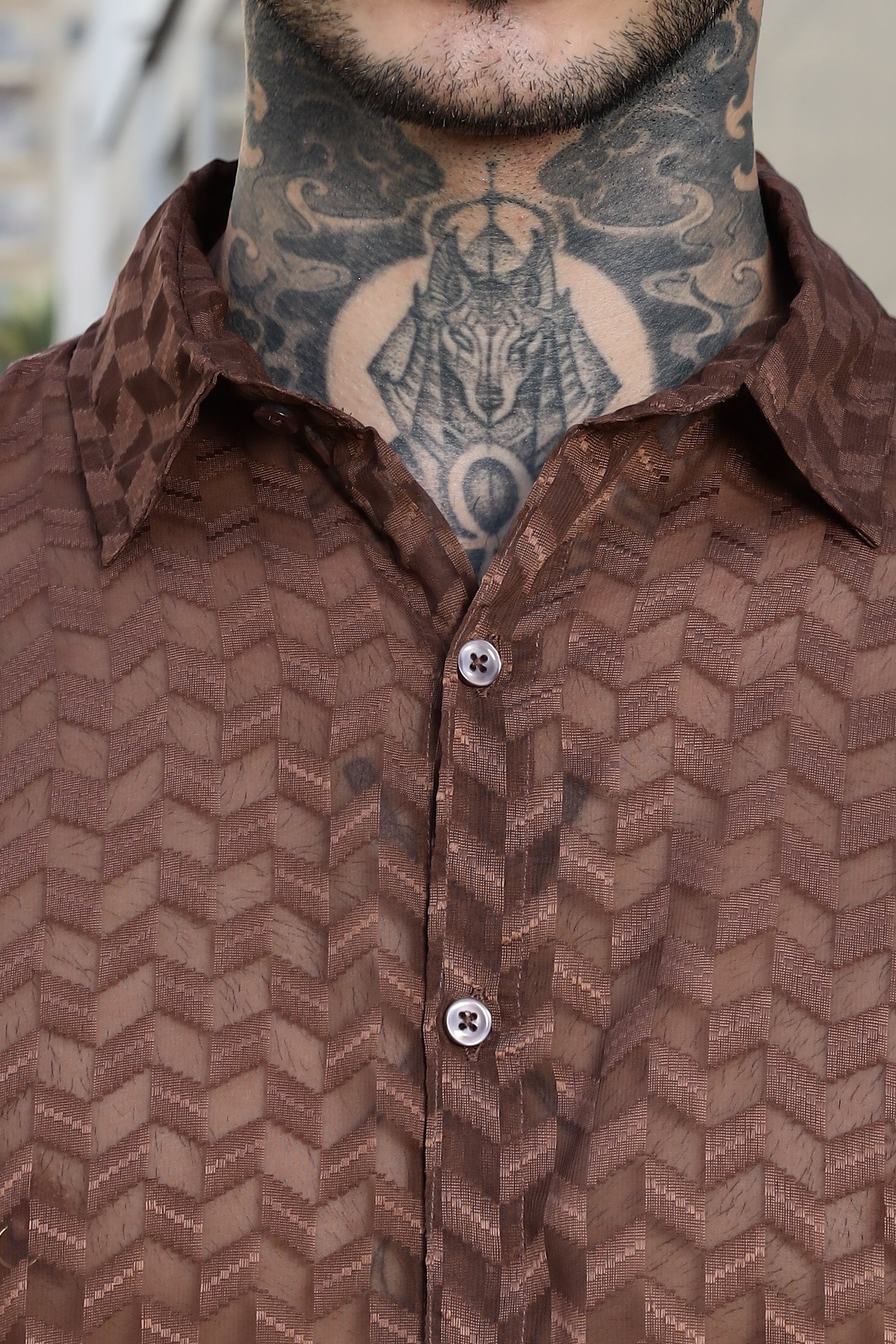 Brown Classic Semi Sheer Georgette Relaxed Fit Shirt