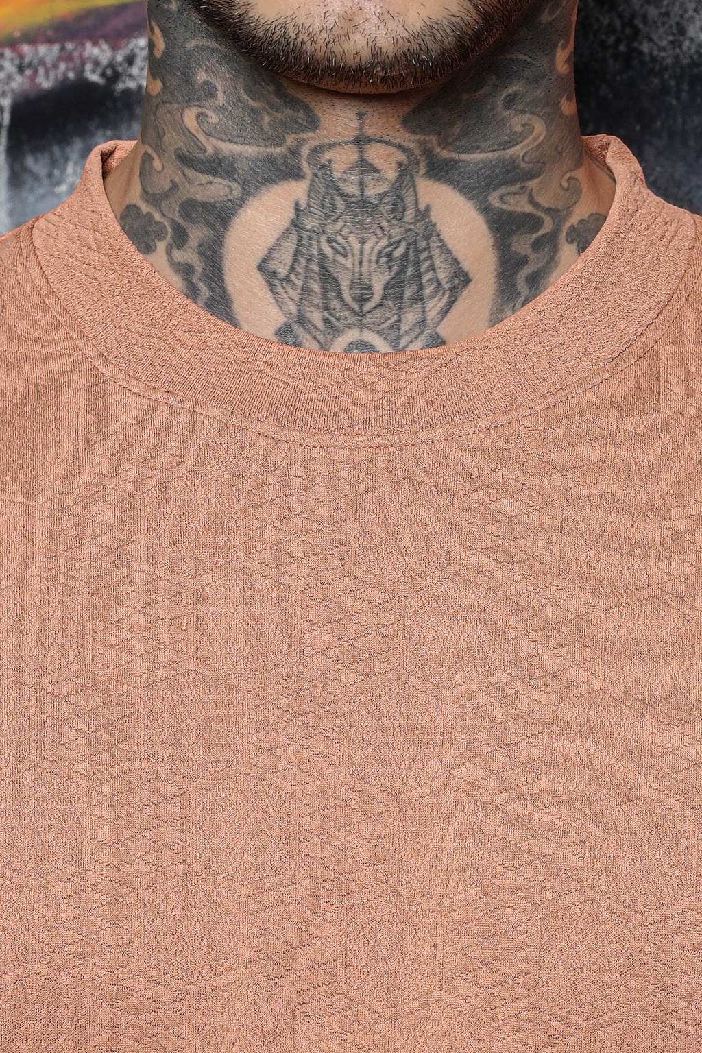 Unisex Brown Textured Round Neck Oversized T-shirt