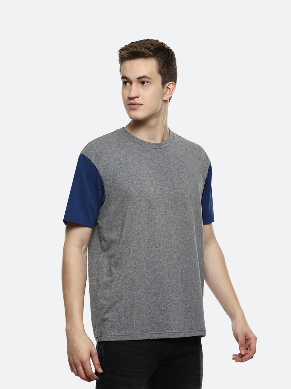 Hue Color Block Oversized T-Shirt - Dark Grey Melange