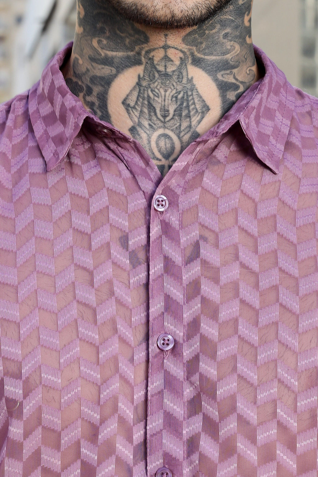 Lavender Classic Semi Sheer Georgette Relaxed Fit Shirt