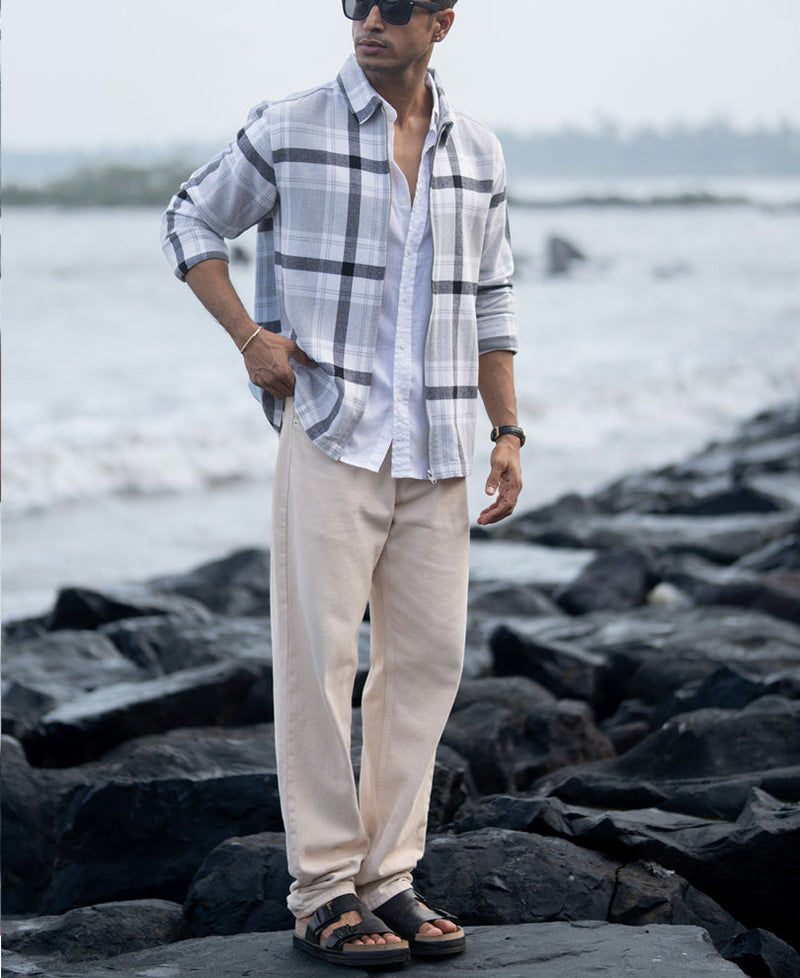 Grey Checks Zipper Shirt