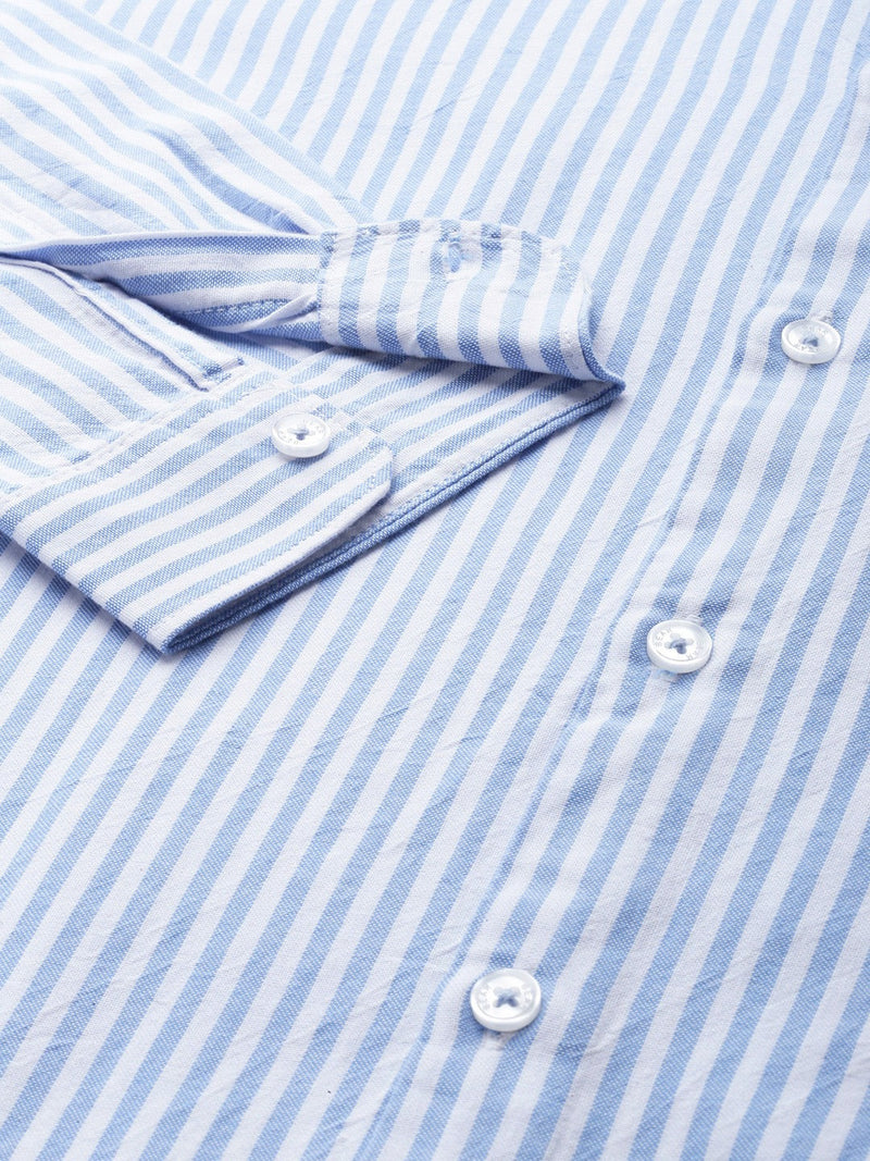 Cantos - Men Blue & White Cotton Slim Fit Striped Casual Shirt