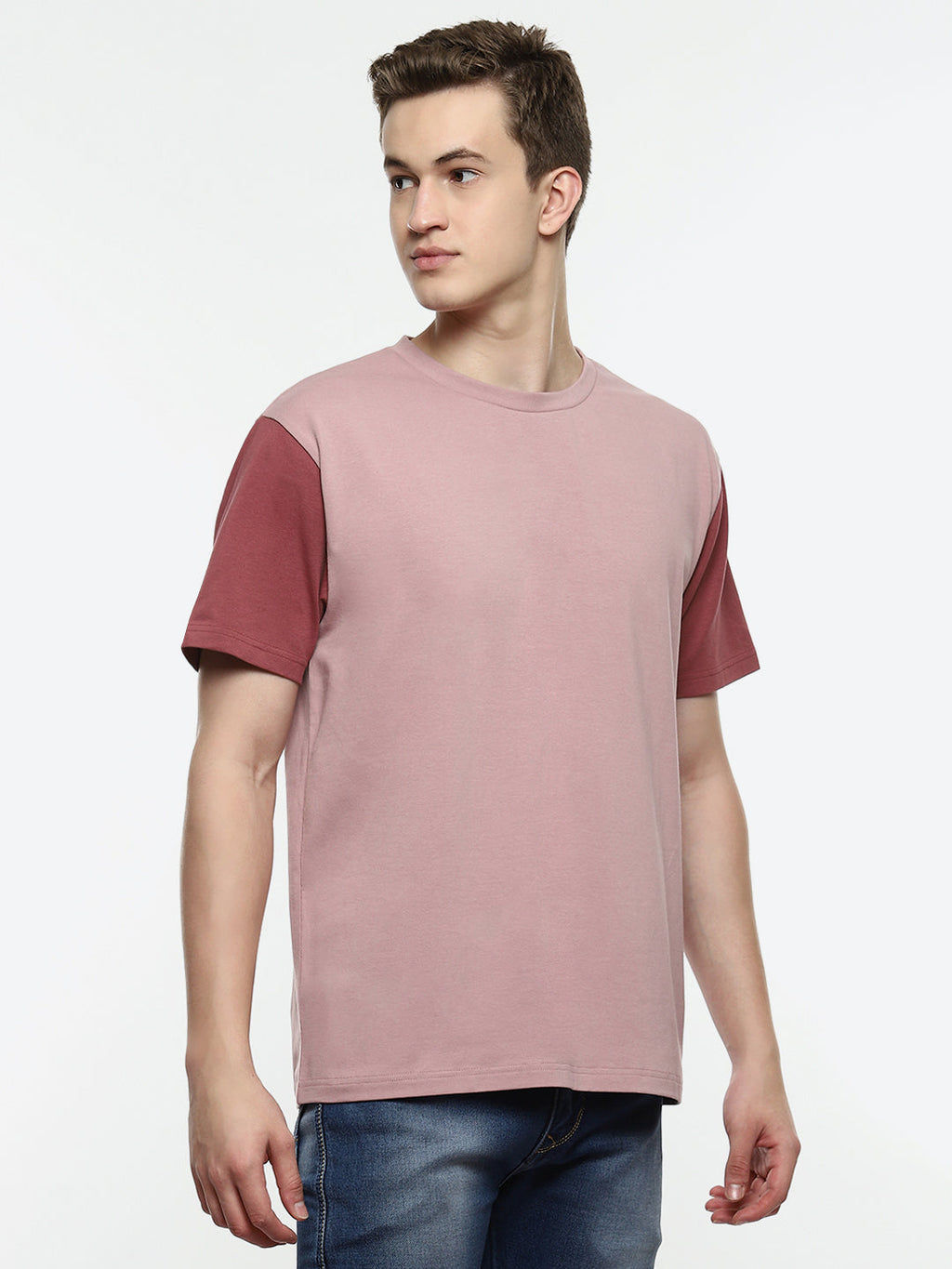 Twin Color Block Oversized T-Shirt - Multi Colour Pink