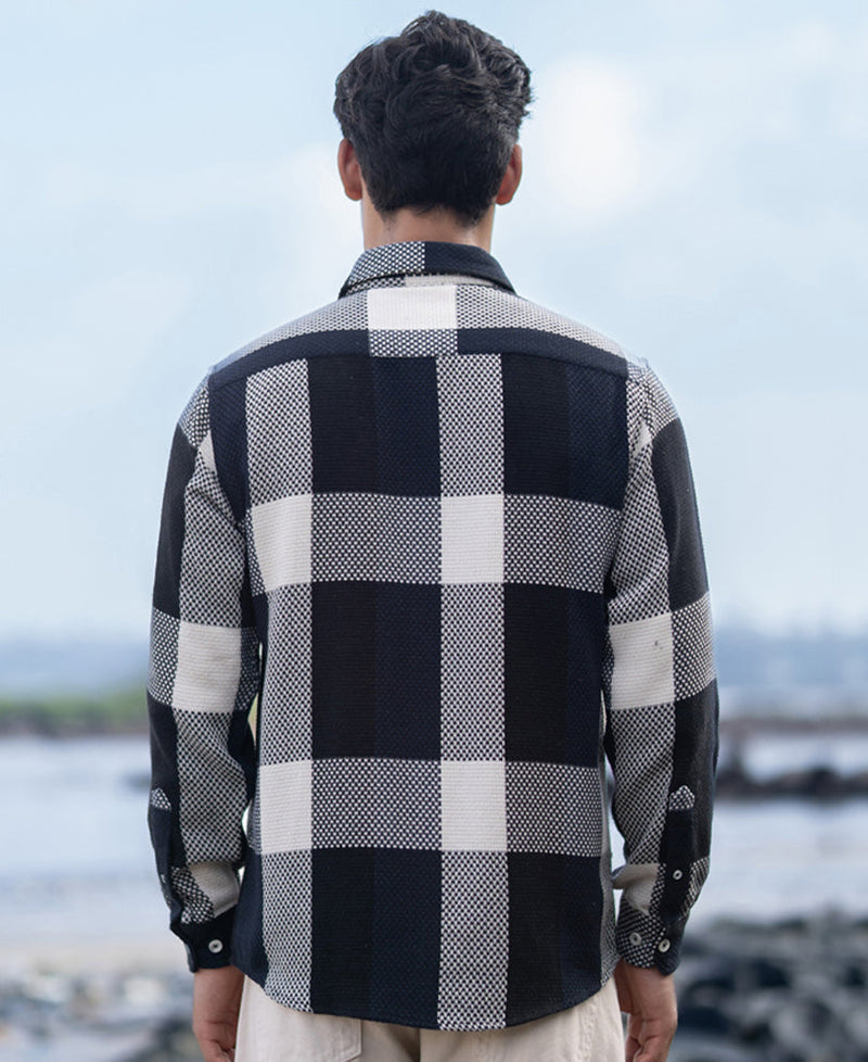 Navy Structured Checked Shirt