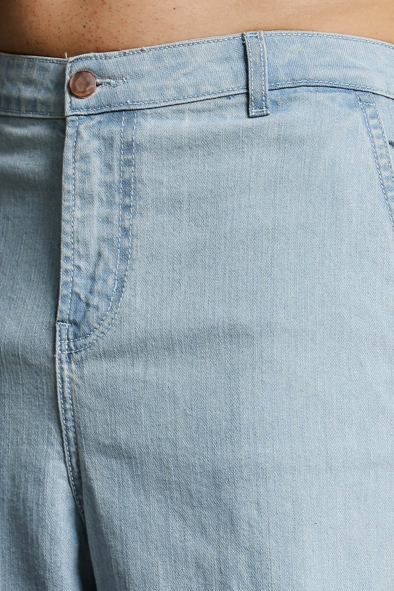 Light Blue Raw Wash Heavy Weight Premium Streetwear Baggy Fit Denim Cargo
