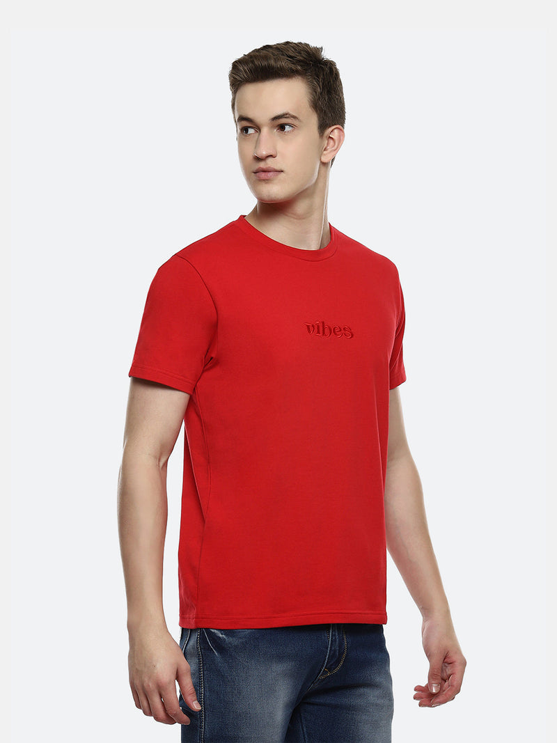 Fringe Organic Cotton Elastane T-Shirt - Red