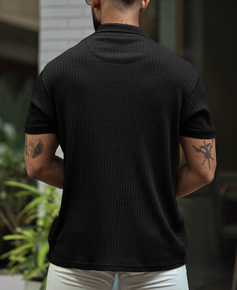 Black Regular Fit Half Sleeves T-shirt