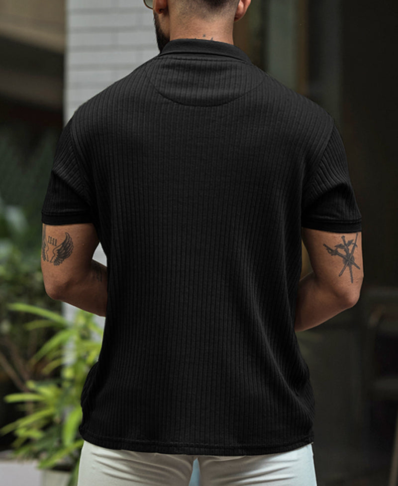 Black Regular Fit Half Sleeves T-shirt