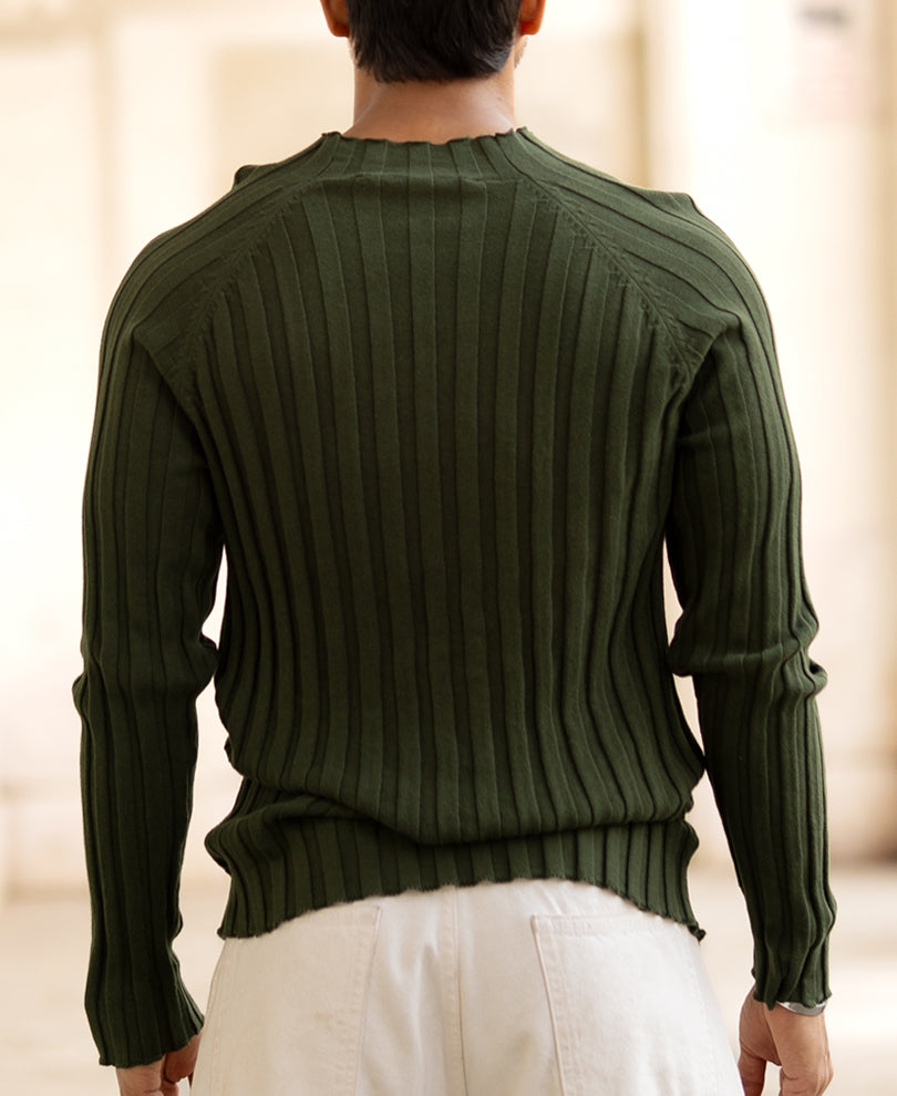 Olive High Neck Ribbed T-Shirt