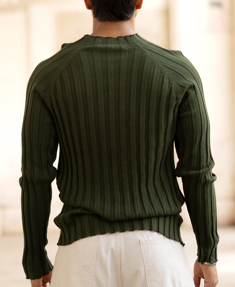 Olive High Neck Ribbed T-Shirt