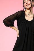 Athena Black Dobby Chiffon Trapeze Dress With Backless Detail