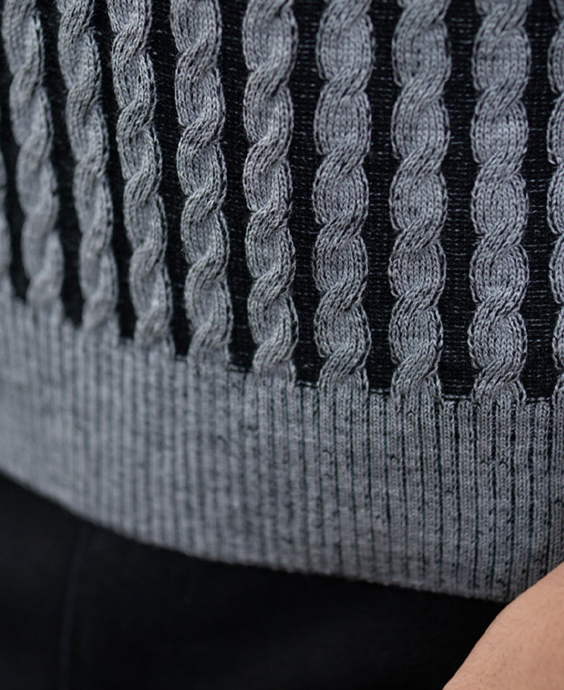 Grey And Black Cable Knit Sweater