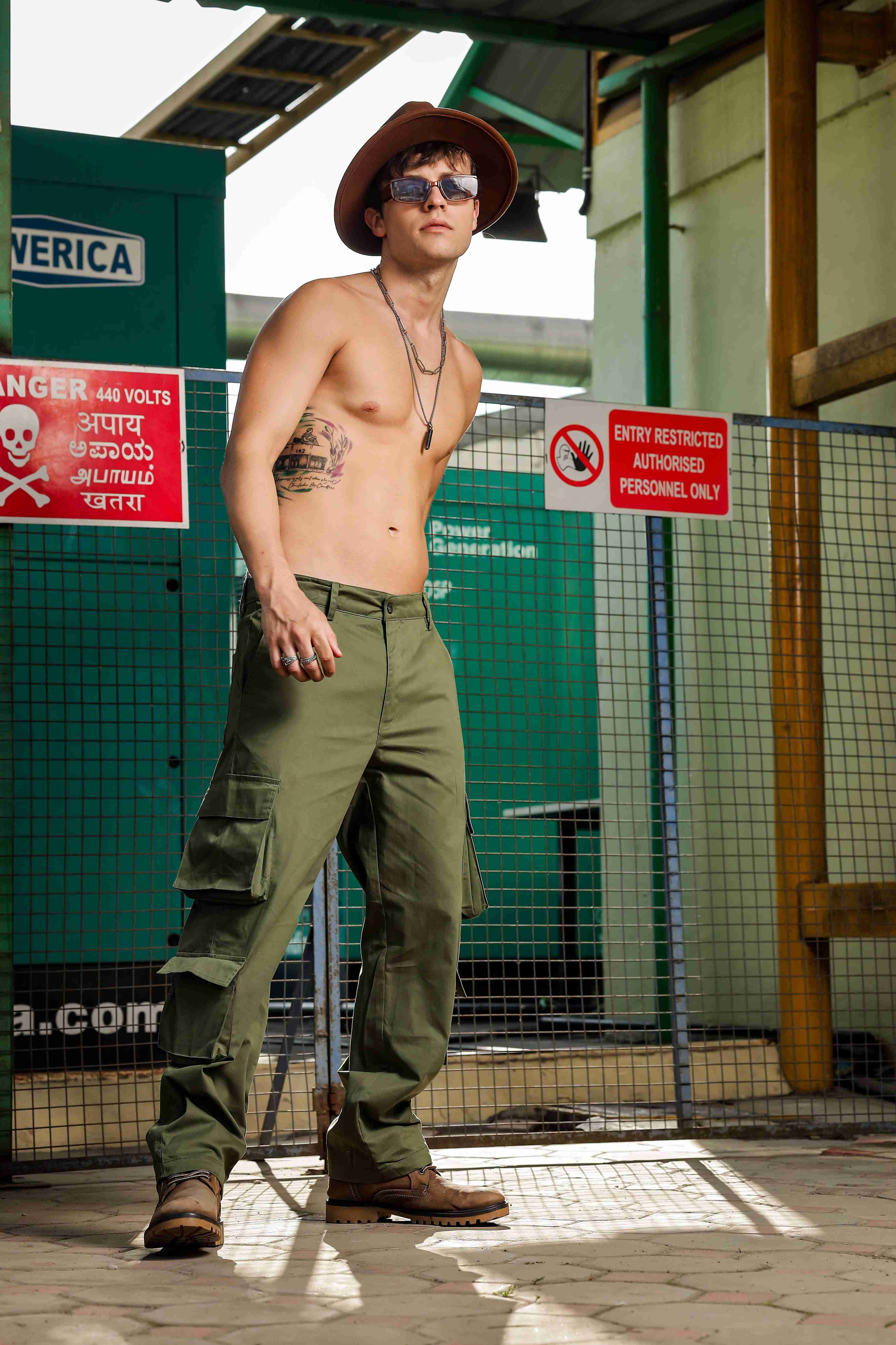 Olive Baggy fit 8 Pocket Streetwear Pure Cotton Cargo Trousers