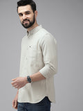 Unam - Men Beige Solid Slim Fit Cotton Shirt
