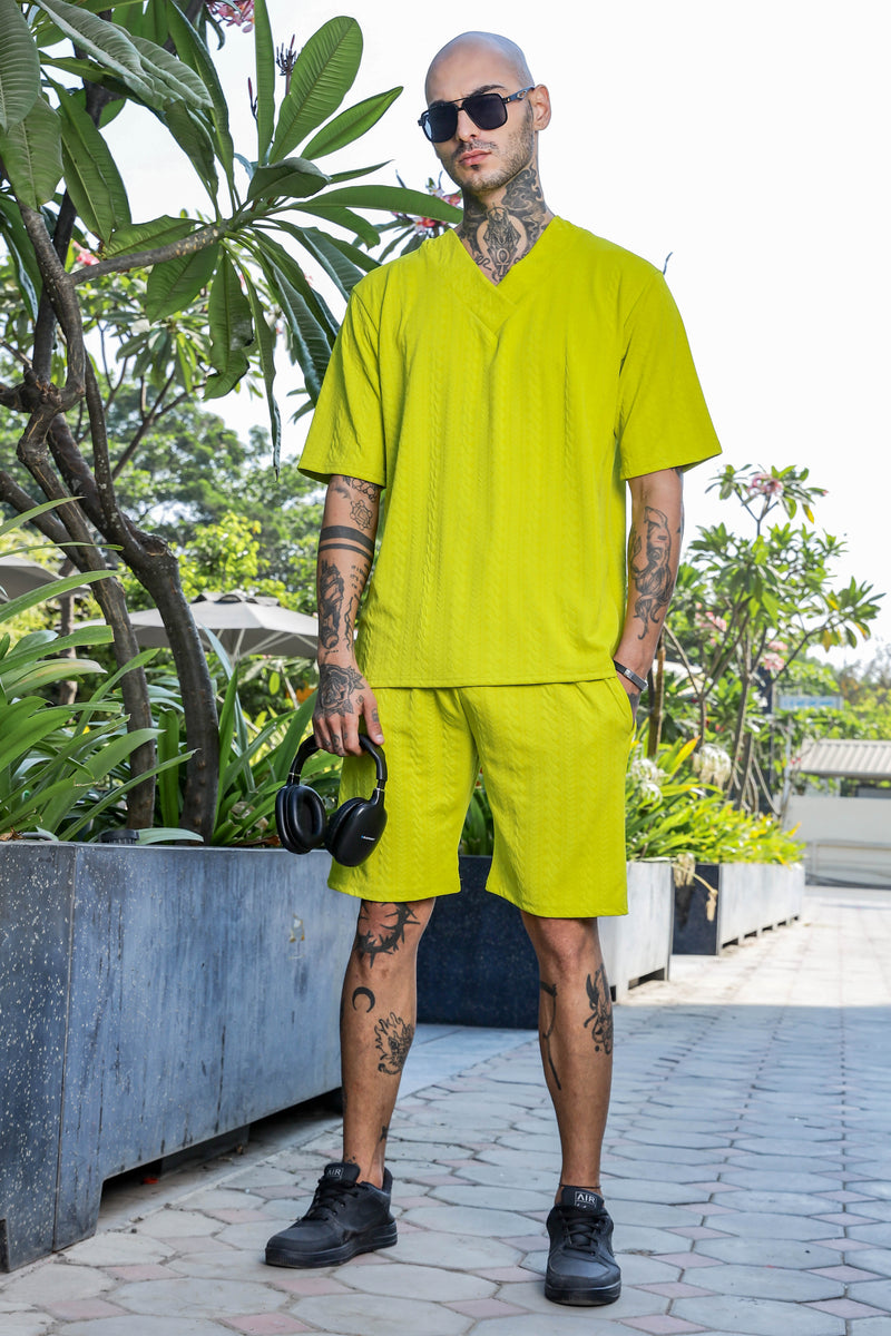 Unisex Lime Green Casual Wear Knitted All-Day Comfort Shorts