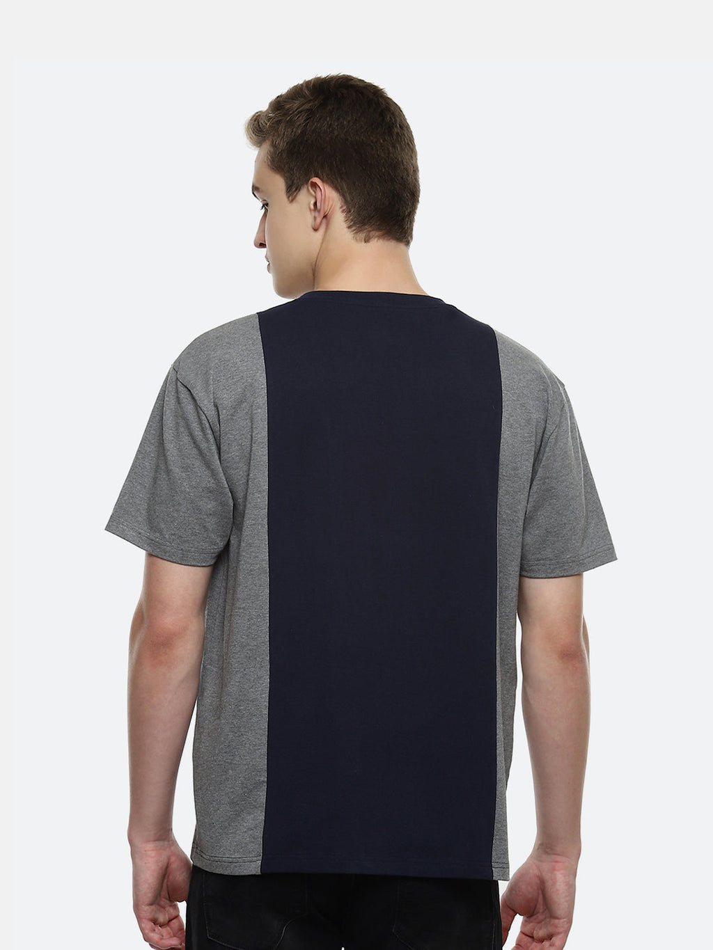 Coal Color Block Oversized T-Shirt - Dark Grey Melange