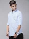 Cantos - Men Blue & White Cotton Slim Fit Striped Casual Shirt
