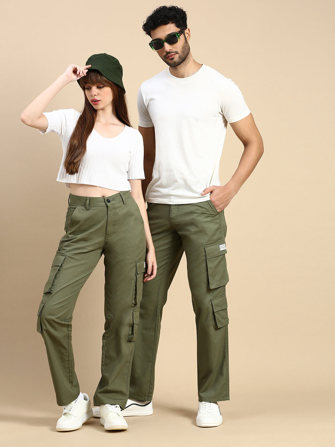 Olive Baggy fit 8 Pocket Streetwear Pure Cotton Cargo Trousers