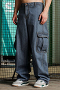 Unisex Indigo Blue Baggy Oversized Fit Denim Baggy Cargo